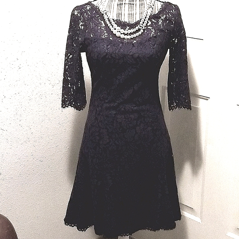 Eliza J  Navy Blue Lace Fit and Flare Dress